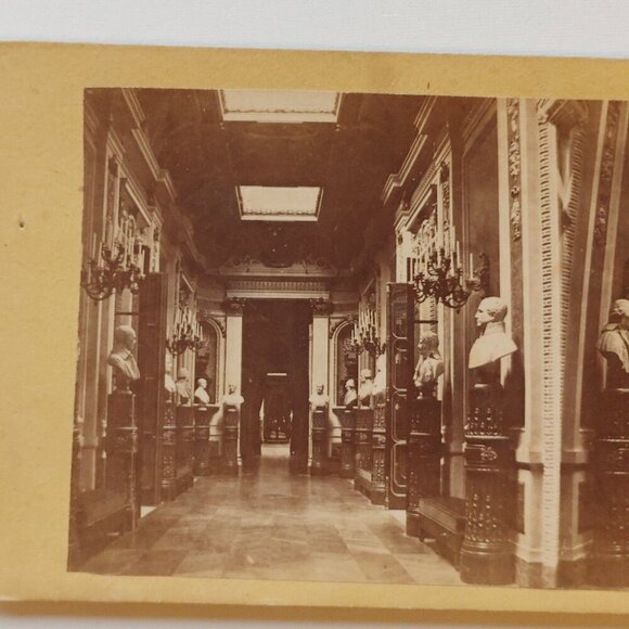 ANTIQUE Stereograph Card Sculpture Gallery Luxemburg Palace Paris France - Picture 2 of 3
